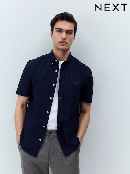 Navy Regular Fit 100% Organic Cotton Oxford Short Sleeve Shirt (AU4291) | €28
