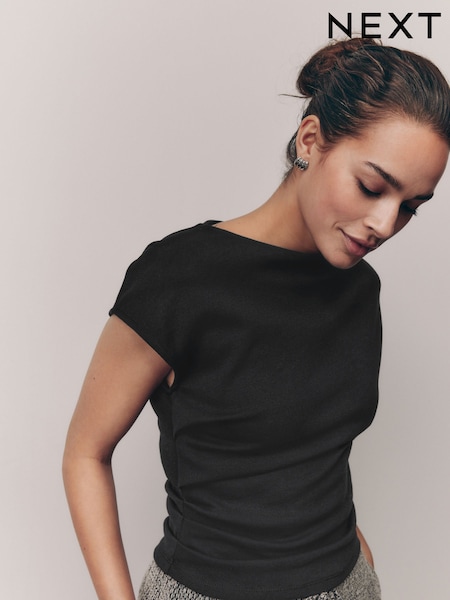 Black Jersey Drape T-Shirt (AU4398) | AED88