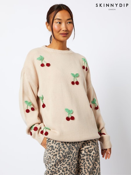 Skinnydip Applique Crochet Cherry Knitted Nude Jumper (AU4411) | €44
