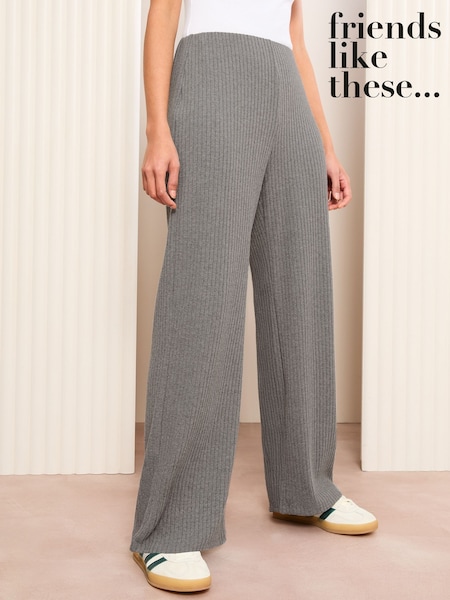 Friends Like These Grey Petite Ribbed Jersey Wide Leg Trousers (AU4557) | ₪171