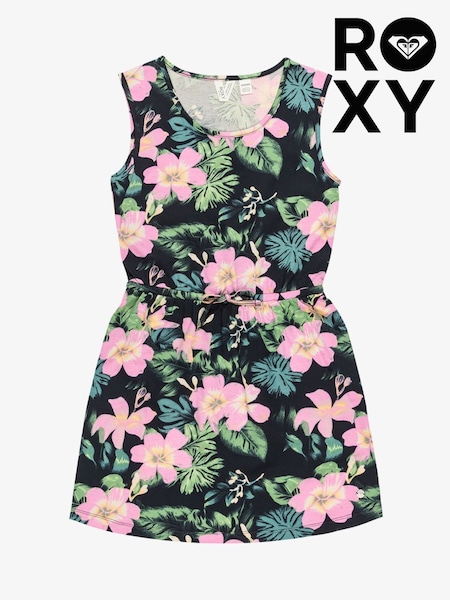Roxy Black Tropical Print Surfs Up Sleeveless 100% Cotton Dress (AU4568) | ₪161