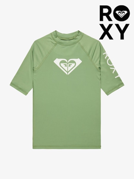 Roxy Green Girls Wholehearted Short Sleeve Logo Rash Vest (AU4569) | €35