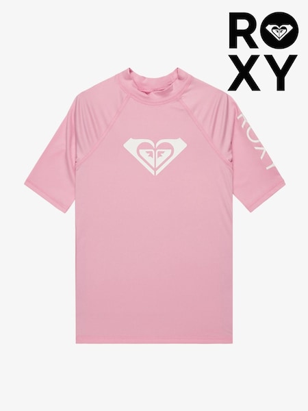 Roxy Pink Girls Wholehearted Short Sleeve Logo Rash Vest (AU4570) | €35