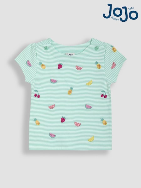 JoJo Maman Bébé Mint Green Summer Fruits Embroidered T-Shirt (AU4577) | $28 - $33
