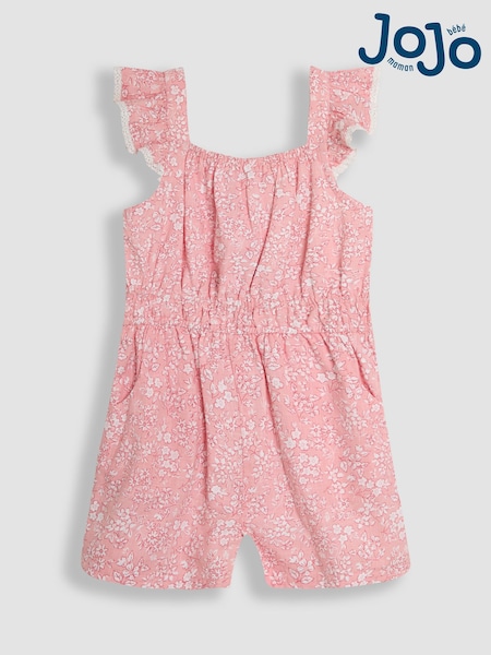 JoJo Maman Bébé Pink Ditsy Floral Ruffle Shoulder Woven Playsuit (AU4579) | €35 - €40