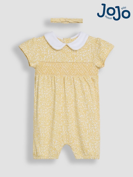 JoJo Maman Bébé Floral Print Smocked Romper and Headband Set (AU4581) | 171 LEI - 179 LEI