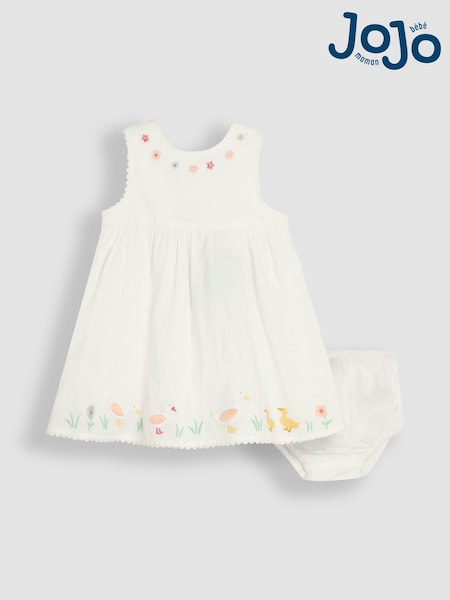 Alb Duck Floral  - Rochie din bumbac 100% cu aplicație pentru bebeluși JoJo Maman Bébé 100 (AU4589) | 209 LEI - 216 LEI
