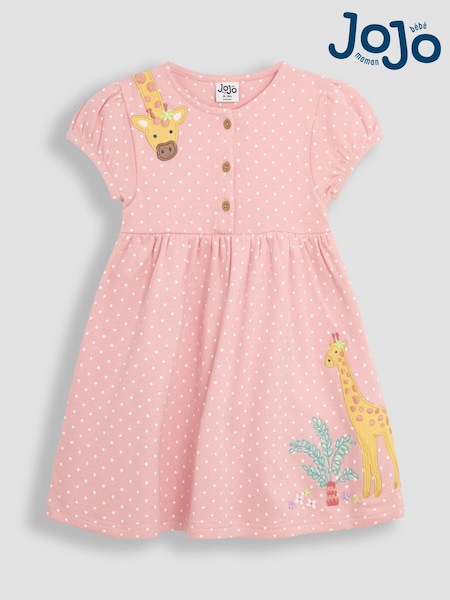 Koralle Pink Giraffe - JoJo Maman Bébé Kleid mit Applikation und Knopfleiste aus 100% Baumwolle (AU4591) | 35 € - 40 €