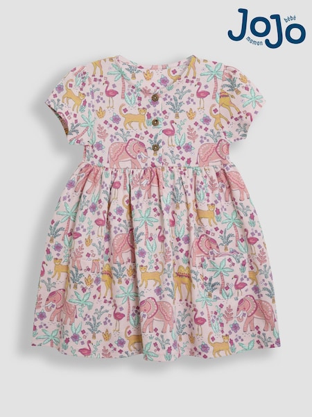 JoJo Maman Bébé Coral Pink Safari Animals Button Front Dress (AU4608) | AED147 - AED167