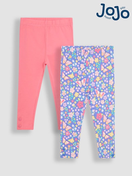JoJo Maman Bébé Lilac Purple Butterfly Floral Leggings 2 Pack (AU4609) | €34 - €38