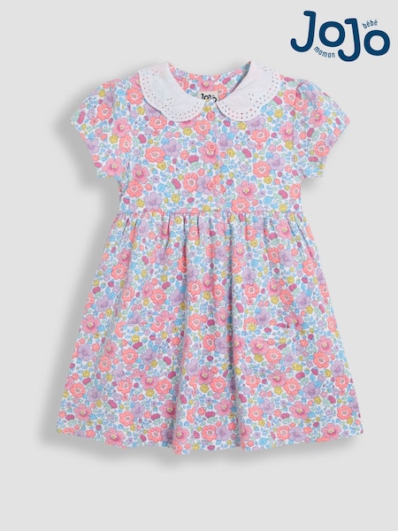 JoJo Maman Bébé Lilac Purple Floral Print Peter Pan Collar Button Front Dress (AU4617) | €35 - €40