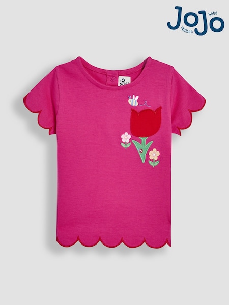 Фуксія рожевий Bee & Flower - Футболки Jojo Maman Bébé 100% Cotton Scallop Hem Appliqué Pocket (AU4618) | 961 грн - 1 142 грн