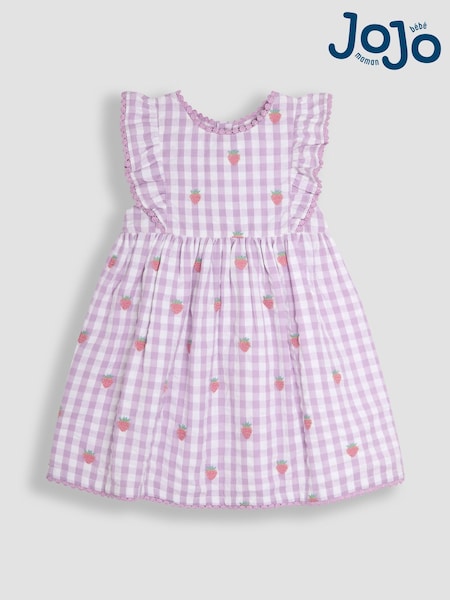 JoJo Maman Bébé Lilac Purple Strawberry Embroidered Pretty Summer Dress (AU4620) | €40 - €45