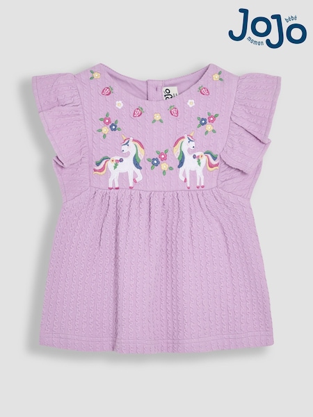 淺紫色獨角獸 - JoJo Maman Bébé Appliqué Flutter Sleeve T-Shirt (AU4621) | NT$750 - NT$890