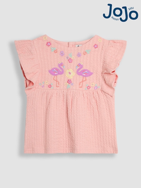 Koralle Rosa Flamingo - Jojo Maman Bébé T-Shirt mit Applikation und Flatterärmeln (AU4625) | 26 € - 30 €