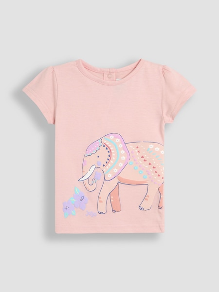 JoJo Maman Bébé Coral Pink Elephant Printed T-Shirt (AU4626) | €10