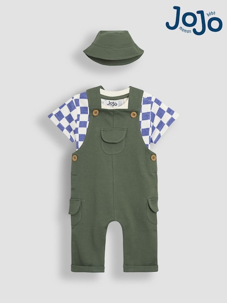 JoJo Maman Bébé Khaki 3-Piece Cargo 100% Cotton Dungarees & T-Shirt Set with Hat (AU4629) | 1,802 UAH - 1,923 UAH