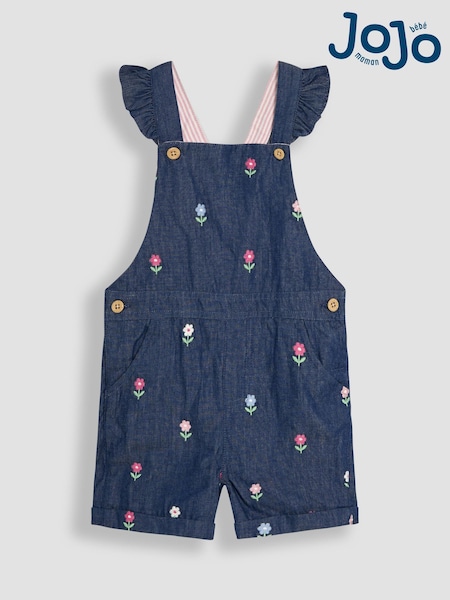 Jojo Maman Bébé Blue 2-Piece Frill Shoulder Dungarees & T-Shirt Set (AU4632) | €48 - €54