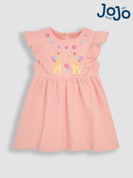 JoJo Maman Bébé Coral Pink Giraffe Appliqué Summer Dress (AU4638) | kr314 - kr357
