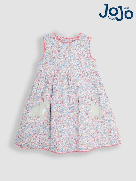 JoJo Maman Bébé Pink Bunny Summer Sleeveless Appliqué 100% Cotton Dress (AU4642) | €32.50 - €36.50