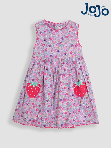 Rosa mit Erdbeermotiven - Jojo Maman Bébé – ärmelloses Sommerkleid mit Applikation aus 100 % Baumwolle (AU4643) | 38 € - 43 €