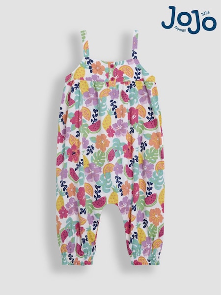 JoJo Maman Bébé Pink Fruit Floral Button Front Jumpsuit (AU4648) | €37 - €41