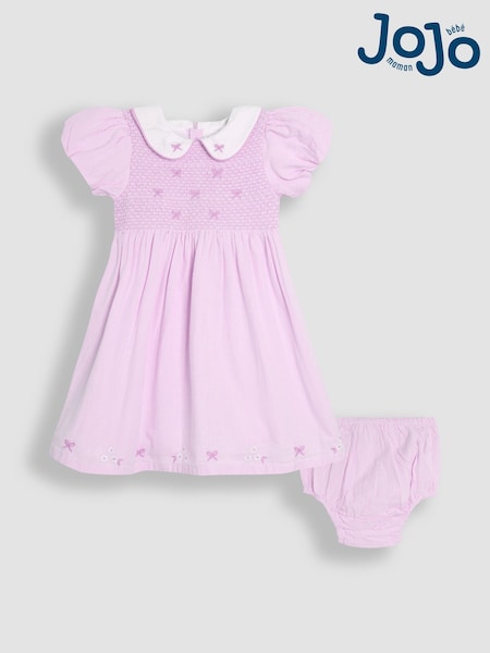 JoJo Maman Bébé Lilac Purple Bud Floral Embroidered Smocked Party Dress (AU4649) | 193 QAR - 223 QAR