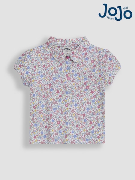 JoJo Maman Bébé Pink Cherry Ditsy Floral 100% Cotton Pretty Polo Shirt (AU4654) | €22 - €27