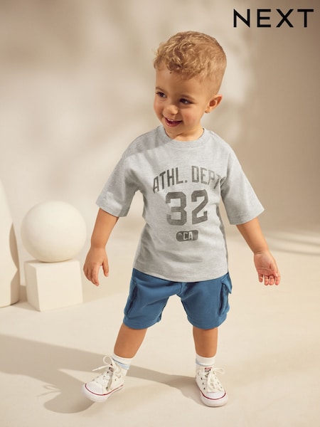 Grå/Blå - Kortermet T-skjorte & Utility Kort Set (3mths-7yrs) (AU4700) | kr217 - kr284