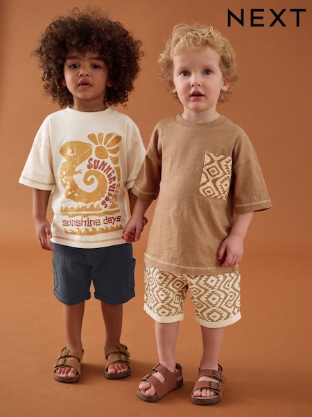 Marrón - Short Sleeve T-Shirt & Shorts Set 2 Pack (3mths-7yrs) (3mths-7yrs) (AU4701) | 36 € - 41 €