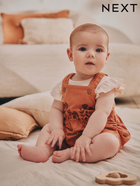 Rust Brown Baby Short Sleeve Bodysuit and Dungarees Set (0mths-2yrs) (AU4728) | kr334 - kr368