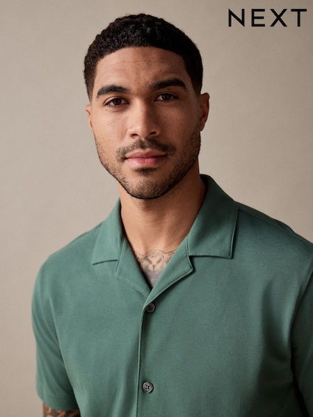 أخضر معدني - تلبيس قياسي - Short Sleeve Pique Polo Shirt (AU4734) | ‏87 د.إ.‏