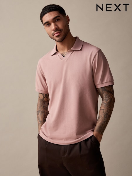 Rose Pink Short Sleeve Cuban Collar Pique Polo Shirt (AU4736) | ₪62