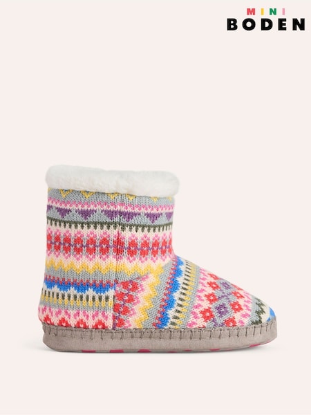 Boden Grey Fairisle Pattern Slipper Boots (AU4782) | AED61 - AED67