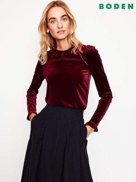 Boden Red Velvet Frill Neck Top (AU4851) | 123 QAR