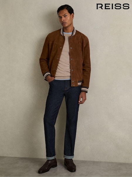 Reiss Terracotta Banridge Suede Stripe-Trim Bomber Jacket (AU4866) | €530