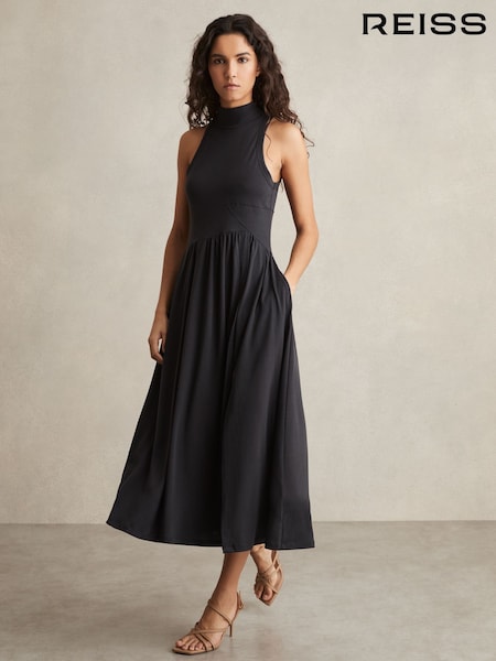Reiss Navy Blake Jersey Sleeveless Midi Dress (AU4889) | 956 QAR