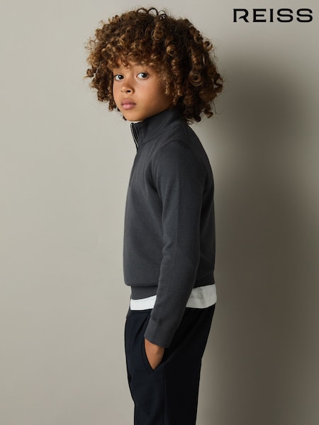 Reiss Blackened Blue Blackhall 9-13 yrs Merino Wool Half-Zip Funnel Neck Jumper (AU4894) | kr762