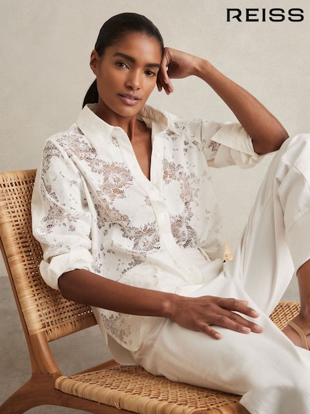 Reiss Ivory Lacey Lace-Front Shirt With Cotton (AU4900) | ₪1,079