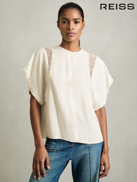 Reiss Cream Harlowe Lace-Insert T-Shirt (AU4908) | €198