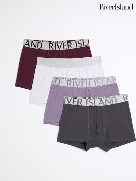River Island Purple Purple Large Contrast Text Boxers 4 Pack (AU4969) | €35