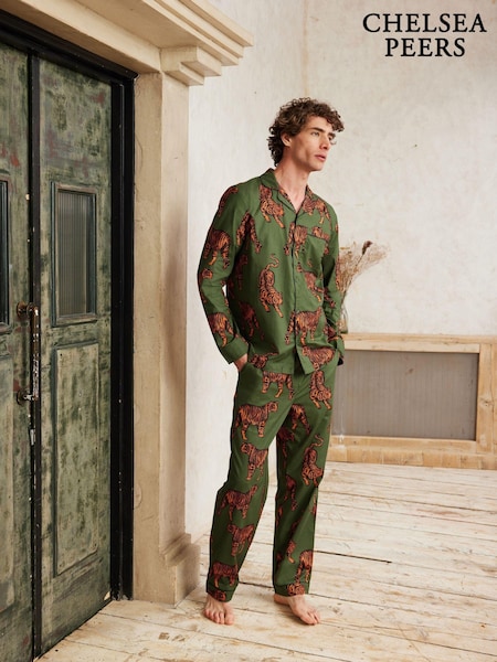 Chelsea Peers Tiger Print Long 100% Organic Cotton Pyjamas Set (AU5008) | ‏352‏₪