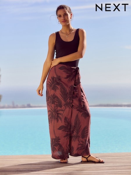 Red Maxi Sarong Skirt with Linen (AU5011) | €34
