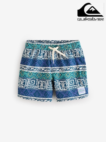 Quiksilver Blue Youth Geoprint Surfsilk Straight Volley Swim Shorts (AU5024) | €53