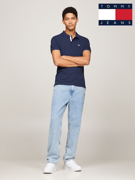 Azul - Tommy Jeans 100% Cotton Slim Placket Polo Shirt (AU5035) | 85 €
