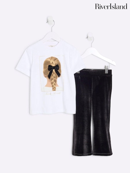 River Island Girls 100% Cotton Velvet Bow T-Shirt Set (AU5054) | 114 LEI