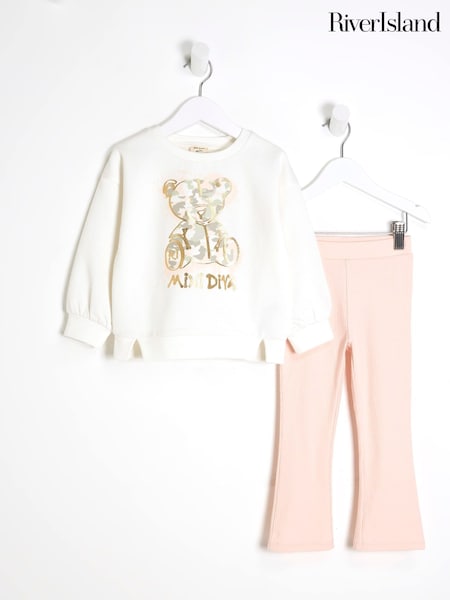 River Island Girls 100% Cotton Ecru Camo Bear Sweatshirt Set (AU5118) | ‏10 ر.ع.‏