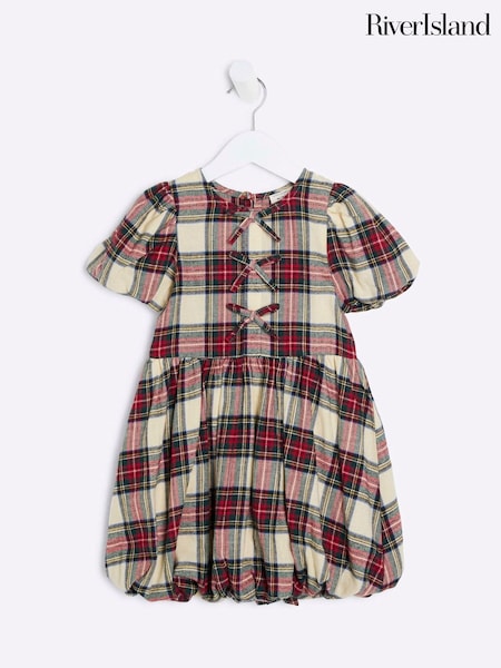 River Island Girls 100% Cotton Check Bow Puff Sleeve Dress (AU5119) | ‏13 ر.ع.‏