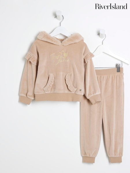River Island Girls Velour Faux Fur Trim 100% Cotton Hoodie Set (AU5127) | ‏87 د.إ.‏