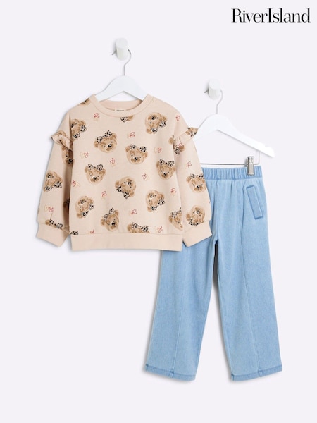 River Island Brown Girls Bear 100% Cotton Jeggings Set (AU5129) | €34